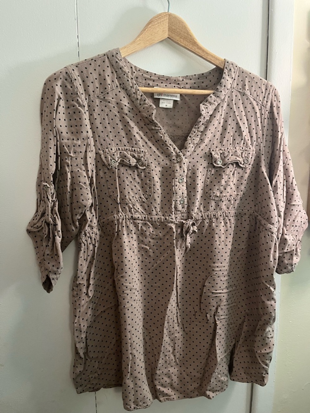 Oh! Mamma Taupe Polka Dot Maternity Blouse